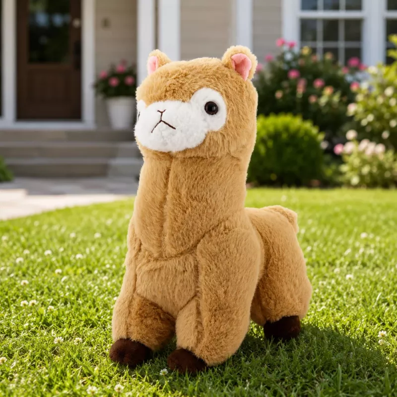 LEAN TOYS plīša alpakas lama mīkstā rotaļlieta - krēmkrāsas, 28 cm, mīksta plīša ar īpaši mīkstu kažoku