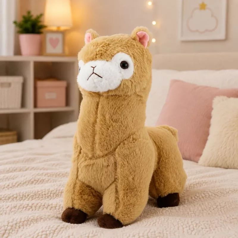 LEAN TOYS plīša alpakas lama mīkstā rotaļlieta - krēmkrāsas, 28 cm, mīksta plīša ar īpaši mīkstu kažoku