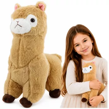 LEAN TOYS plīša alpakas lama mīkstā rotaļlieta - krēmkrāsas, 28 cm, mīksta plīša ar īpaši mīkstu kažoku