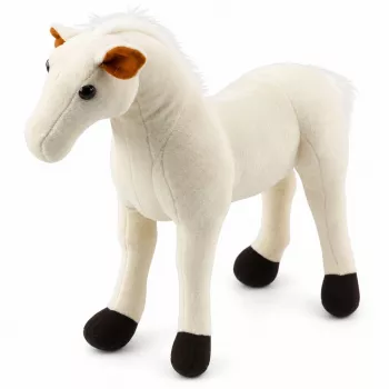 LEAN TOYS plīša zirgs mīkstā rotaļlieta talismans balts 40cm x 37cm