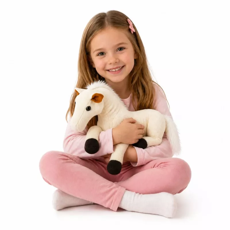 LEAN TOYS plīša zirgs mīkstā rotaļlieta talismans balts 40cm x 37cm