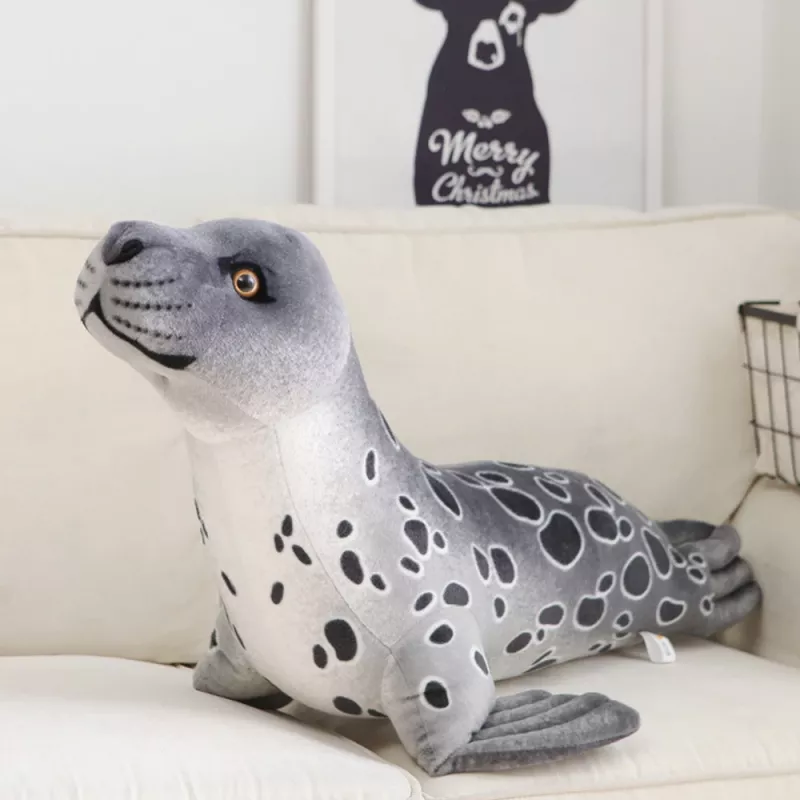 LEAN TOYS plīša talismans mīkstā rotaļlieta ronis pelēks 37cm
