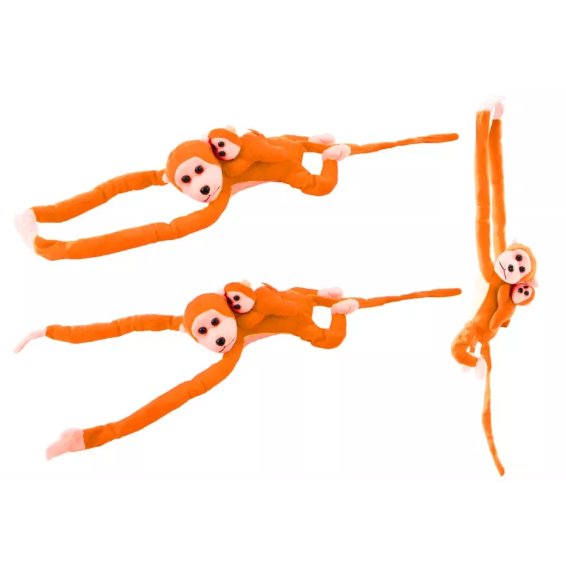 LEAN TOYS Plush Monkey with Baby Mascot, Orange with Sound 70 cm
