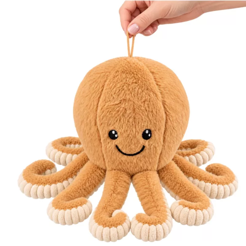LEAN TOYS Plīša astoņkājis mīkstā rotaļlieta ar piesūcekni bēša 16 cm