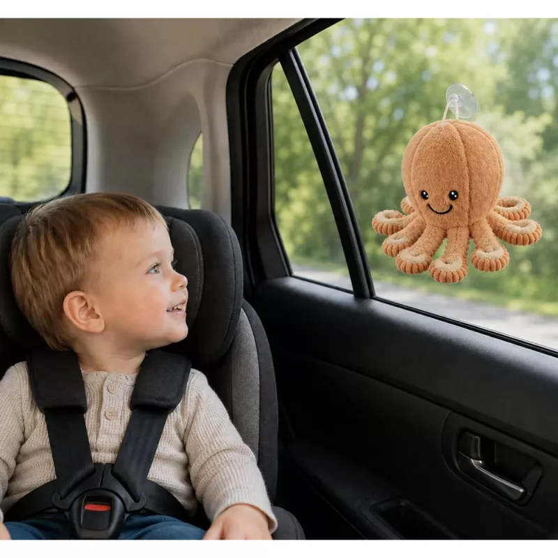 LEAN TOYS Plīša astoņkājis mīkstā rotaļlieta ar piesūcekni bēša 16 cm