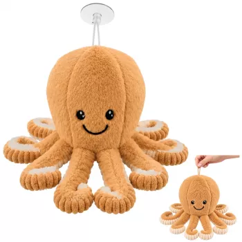 LEAN TOYS Plīša astoņkājis mīkstā rotaļlieta ar piesūcekni bēša 16 cm