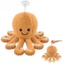 LEAN TOYS Plīša astoņkājis mīkstā rotaļlieta ar piesūcekni bēša 16 cm