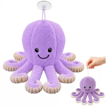 LEAN TOYS Plīša astoņkājis ar piesūcekni, violets, 16 cm