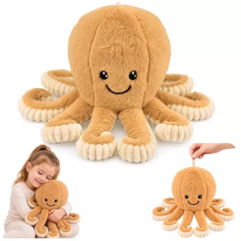 LEAN TOYS plīša astoņkājis ar elastīgiem taustekļiem, bēšs 50 cm – mīksta rotaļlieta