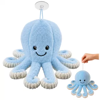 LEAN TOYS Plīša astoņkājis ar piesūcekni, zils, 16 cm