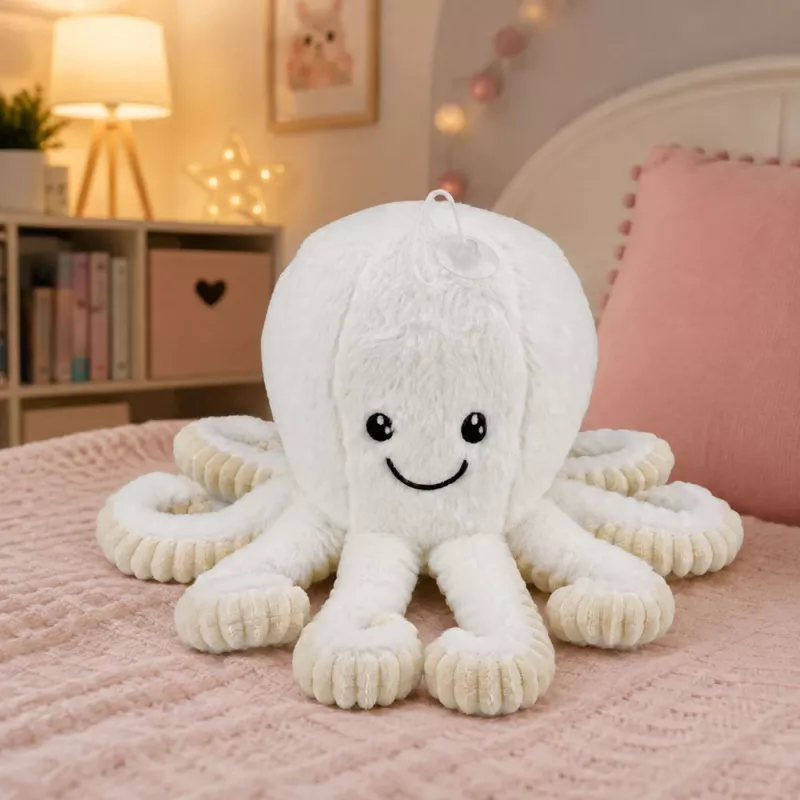LEAN TOYS Plīša astoņkājis ar piesūcekni, balts, 16 cm – mīksts jūras dzīvnieku draugs