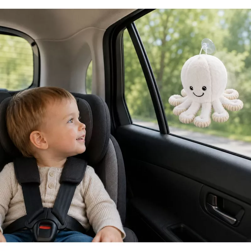 LEAN TOYS Plīša astoņkājis ar piesūcekni, balts, 16 cm – mīksts jūras dzīvnieku draugs
