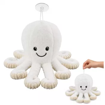LEAN TOYS Plīša astoņkājis ar piesūcekni, balts, 16 cm – mīksts jūras dzīvnieku draugs