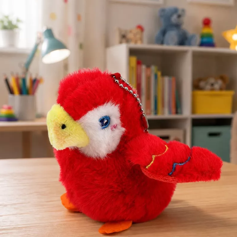 LEAN TOYS Plush papagaiļa atslēgu piekariņš sarkans 9 cm