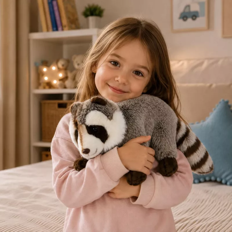 LEAN TOYS plīša jenots maskots – reālistiska mīkstā rotaļlieta, pelēka 45 cm