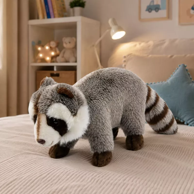 LEAN TOYS plīša jenots maskots – reālistiska mīkstā rotaļlieta, pelēka 45 cm