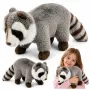 LEAN TOYS plīša jenots maskots – reālistiska mīkstā rotaļlieta, pelēka 45 cm