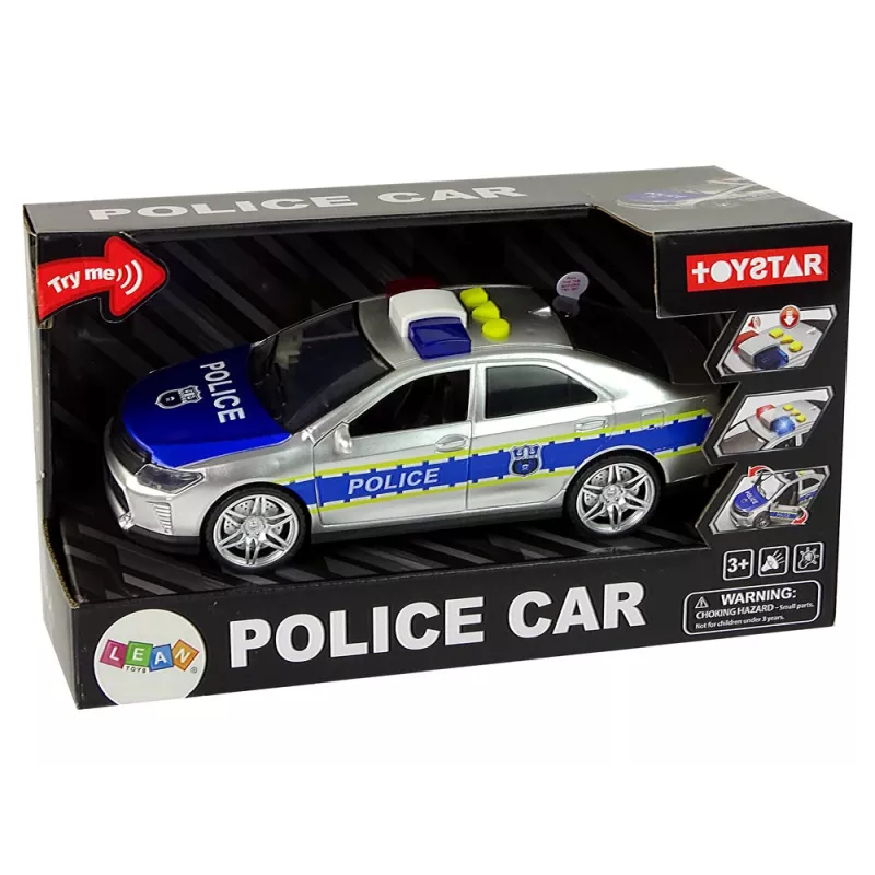 LEAN TOYS Policijas auto 1:14 Berzes piedziņa Skaņa Gaisma Sudrabs
