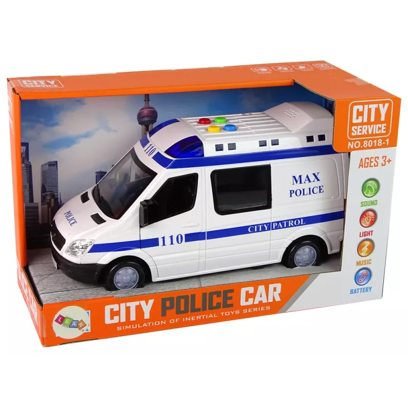 LEAN TOYS Policijas auto ar berzes piedziņu, skaņu un gaismu