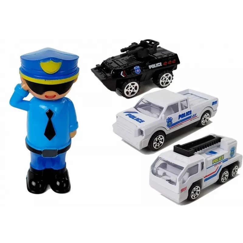 LEAN TOYS Policijas automašīnas glabāšanas garāža 2in1 Policists Mazās automašīnas Skaņa Gaisma
