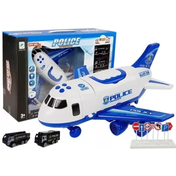 LEAN TOYS Policijas salokāmā lidmašīna ar automašīnām 1:64 ar gaismām un skaņām