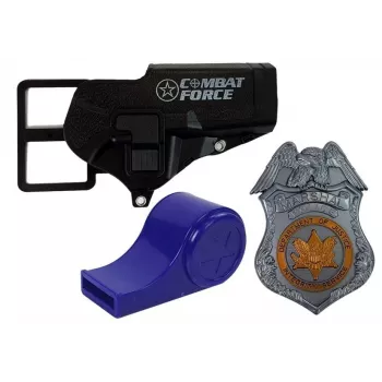 LEAN TOYS Policijas komplekts Revolveris 20cm Žetons Maksts Svilpe Skaņas un gaismas efekti
