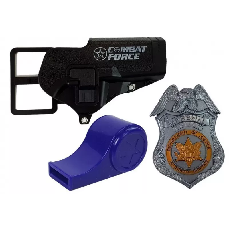 LEAN TOYS Policijas komplekts Revolveris 20cm Žetons Maksts Svilpe Skaņas un gaismas efekti