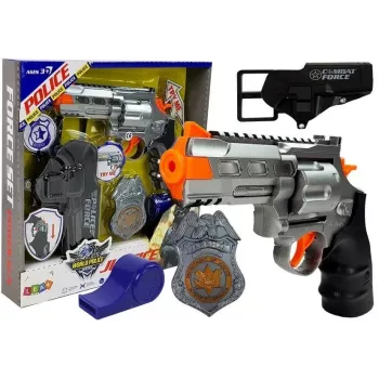 LEAN TOYS Policijas komplekts Revolveris 20cm Žetons Maksts Svilpe Skaņas un gaismas efekti