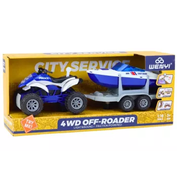 LEAN TOYS Policijas kvadracikls ar piekabi un motorlaivu