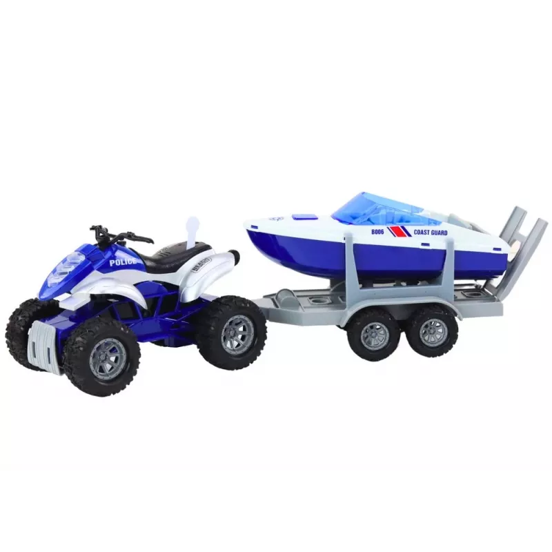LEAN TOYS Policijas kvadracikls ar piekabi un motorlaivu