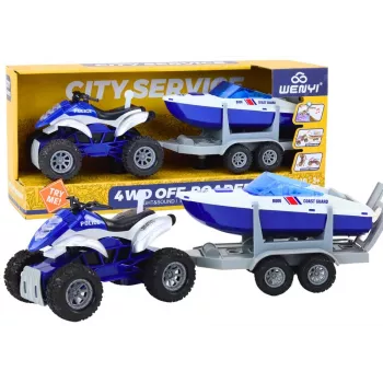 LEAN TOYS Policijas kvadracikls ar piekabi un motorlaivu