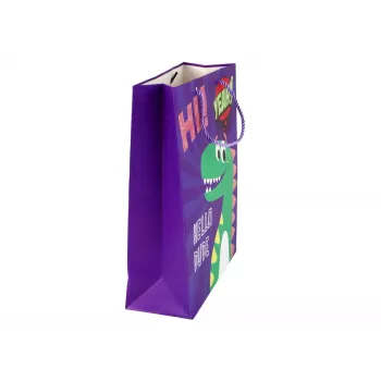 LEAN TOYS Purple Dinosaur Papīra dāvanu soma 32cm x 26cm x 10cm