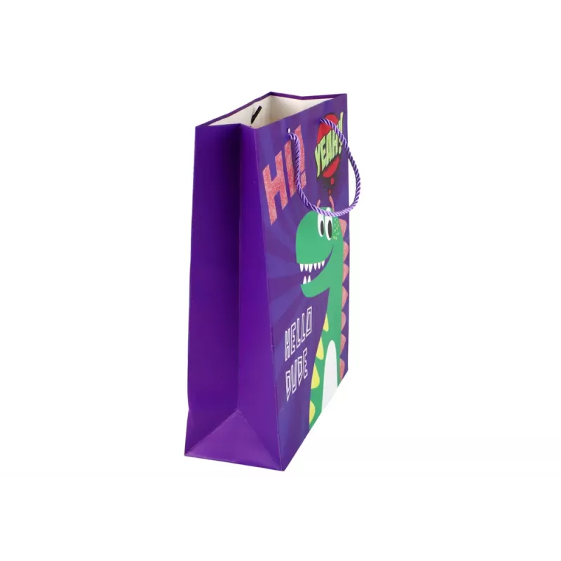 LEAN TOYS Purple Dinosaur Papīra dāvanu soma 32cm x 26cm x 10cm