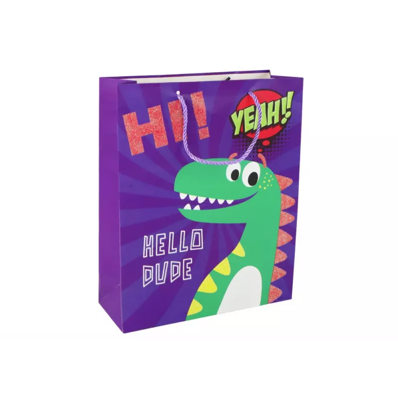 LEAN TOYS Purple Dinosaur Papīra dāvanu soma 32cm x 26cm x 10cm