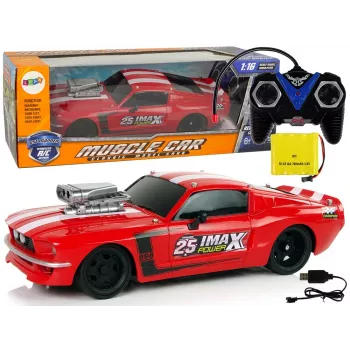 LEAN TOYS R/C Sports Car 1:16 Red White Stripes Pilot