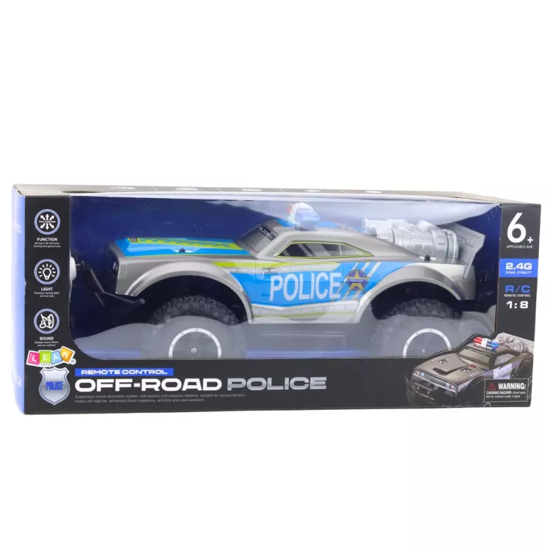 LEAN TOYS RC bezceļu policijas automašīna 1:8 Sudraba