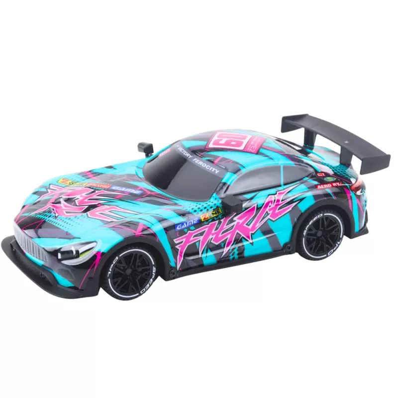 LEAN TOYS RC sacīkšu auto ar apgaismotu tirkīza virsbūvi, mērogs 1:16, 2.4 GHz tālvadība