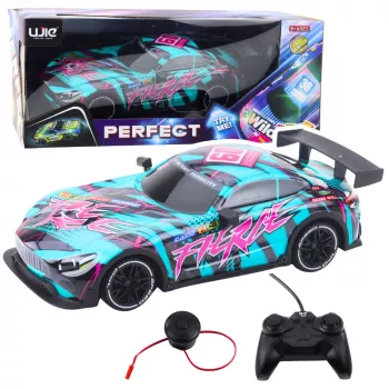 LEAN TOYS RC sacīkšu auto ar apgaismotu tirkīza virsbūvi, mērogs 1:16, 2.4 GHz tālvadība