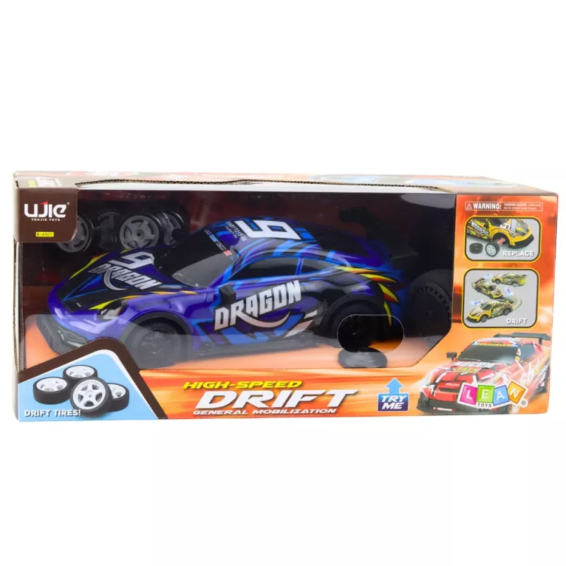 LEAN TOYS RC sporta auto ar apgaismotu drifta virsbūvi, zils 1:16 4WD 2.4GHz