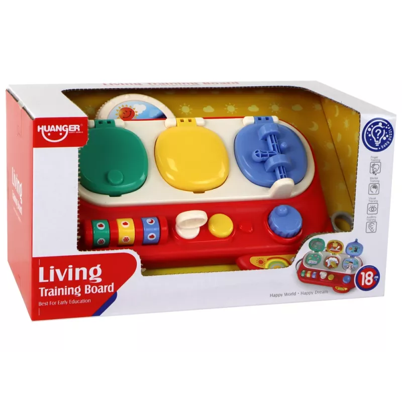 LEAN TOYS Red Sensory Educational Board for Children - 12 Activities Wooden Busy Board