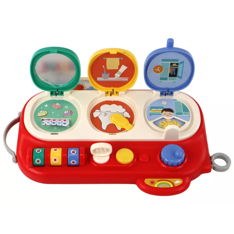 LEAN TOYS Red Sensory Educational Board for Children - 12 Activities Wooden Busy Board