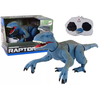 LEAN TOYS Ar vadību vadāms dinozaurs Velociraptor ar skaņu un rēcienu, zils