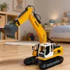 LEAN TOYS Tālvadības RC kāpurķēžu ekskavators gaismas un skaņas dzeltens 1:16