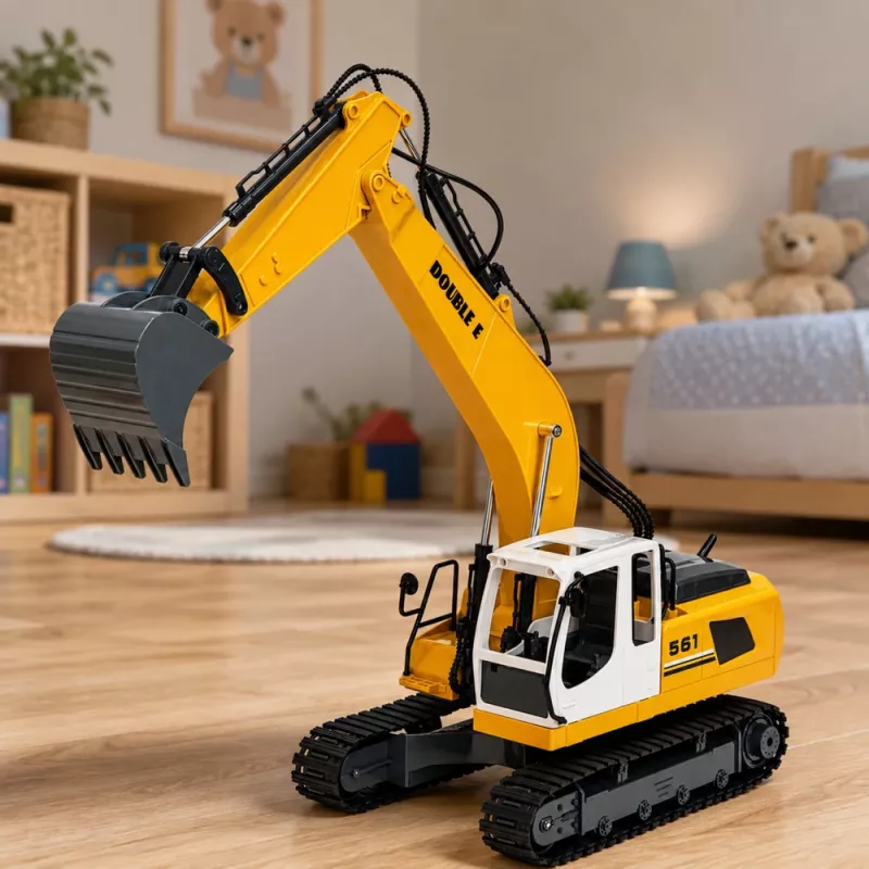 LEAN TOYS Tālvadības RC kāpurķēžu ekskavators gaismas un skaņas dzeltens 1:16
