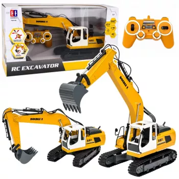 LEAN TOYS Tālvadības RC kāpurķēžu ekskavators gaismas un skaņas dzeltens 1:16