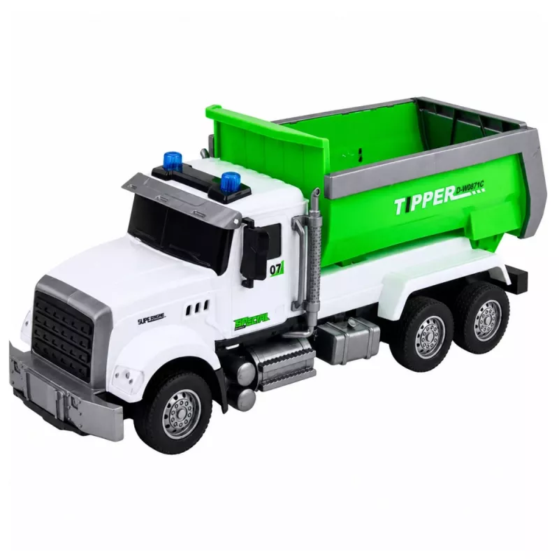LEAN TOYS radio vadāms RC pašizgāzējs ar kustīgu kravas kasti zaļš 1:14