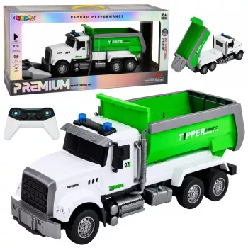 LEAN TOYS radio vadāms RC pašizgāzējs ar kustīgu kravas kasti zaļš 1:14