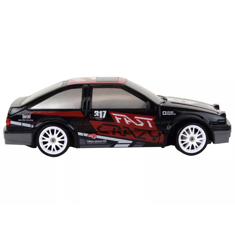 LEAN TOYS Ar vadību vadāma sporta automašīna R/C 1:24 Melna ar maināmiem riteņiem