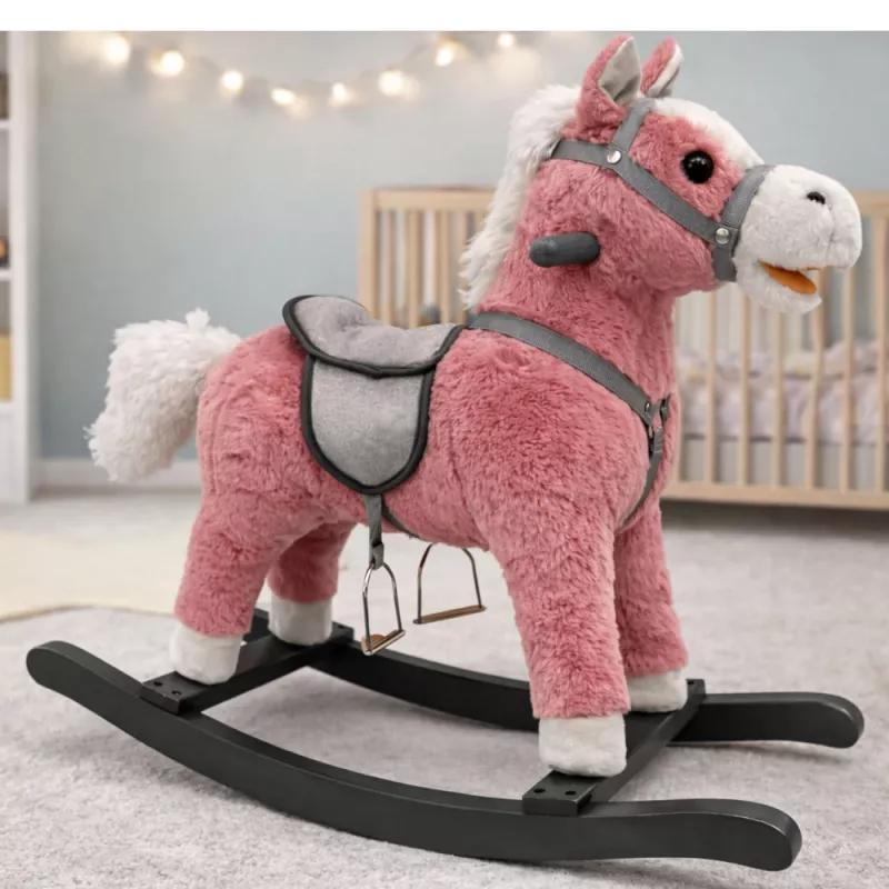 LEAN TOYS Rocking Horse Saddle Feet Rocker Sounds Pink 74 cm