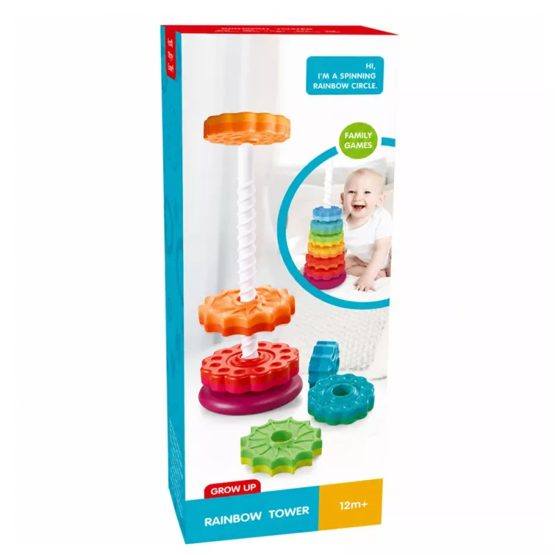 LEAN TOYS Rotējošā piramīdas torņa šķirotājs Varavīksnes puzle 36cm 6 gab.